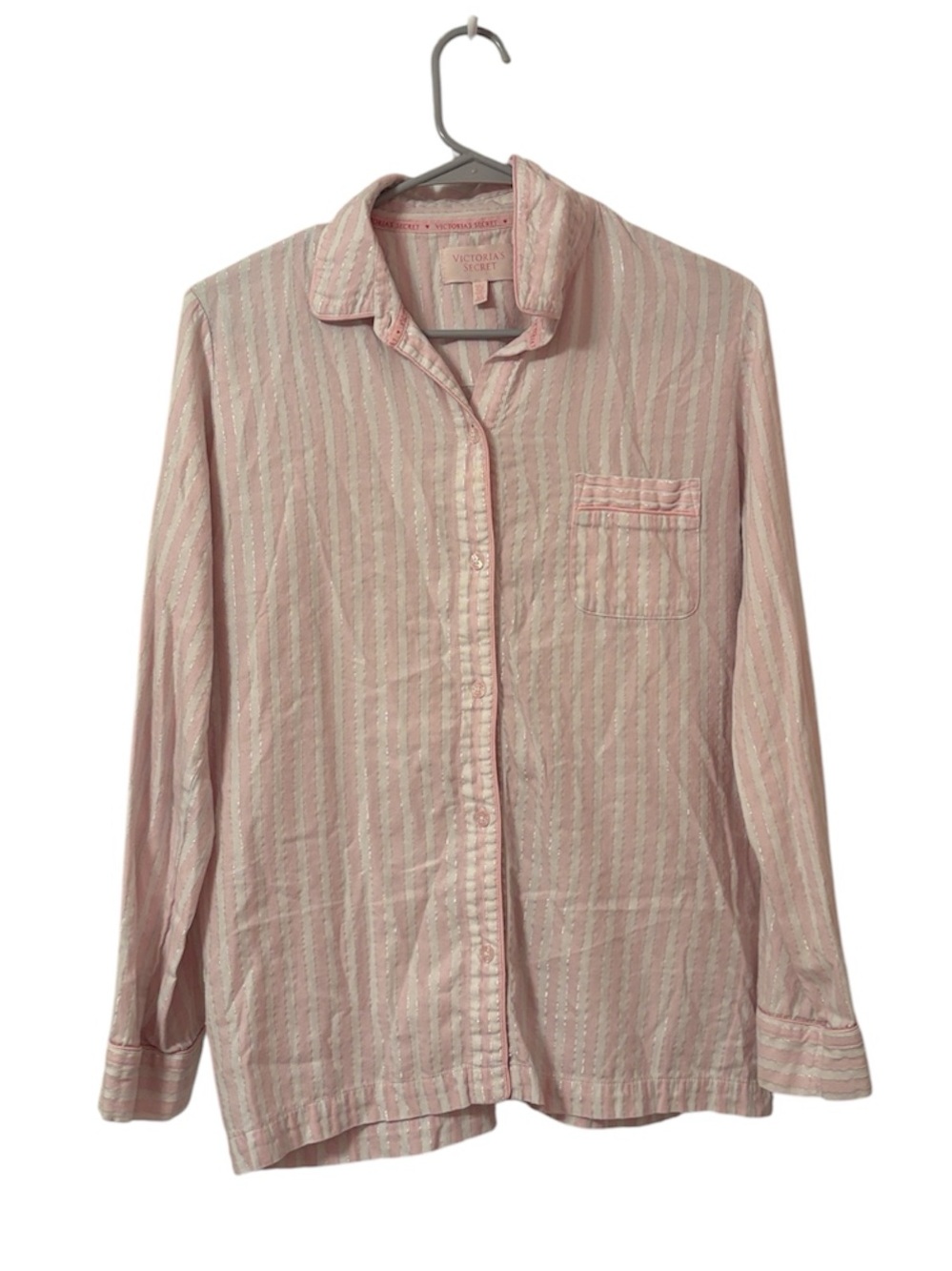 Victoria Secret Pink & White Striped Button Down Pajama Top